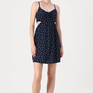 Hollister Blue and White Ruffled Cut-Out Midi Sundress Size S